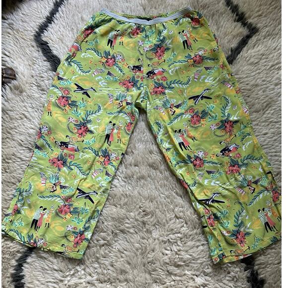 Loco Lindo Women Crop Pants Boho Rayon Elastic Waist green Hawaii Beach Sz S - Picture 3 of 14